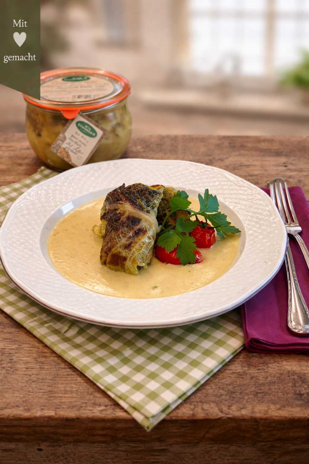 Kohlroulade in Senf-Käse-Soße